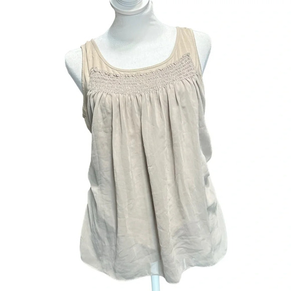 New York and Company Stretch women's size medium short sleeve blouse, beige - Picture 1 of 6